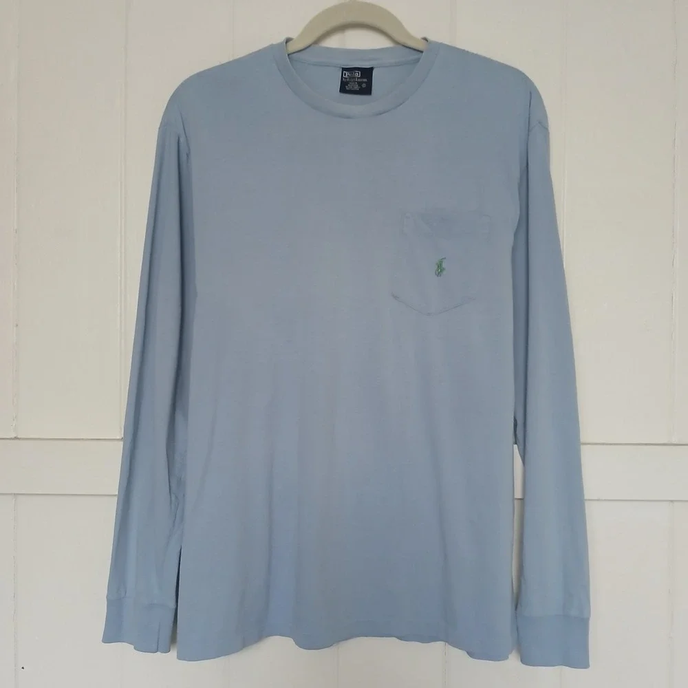 Vintage Polo Ralph‎ Lauren T-Shirt Long Sleeve Pocket Pony Logo Men's Small Blue